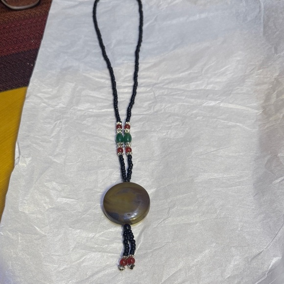 VINTAGE AFRICAN TUAREG NECKLACE  TRIBAL PENDANT AMBER STONE - Picture 2 of 5